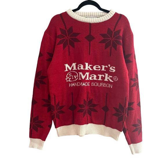 Maker's Mark Bourbon Whiskey Ugly Christmas Winter Sweater Mens Large Snowflake - Picture 1 of 5
